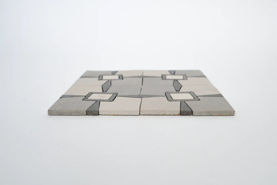 Raven Black & Ivory White Monochrome Limestone Mosaic Tile - Parisian Pattern