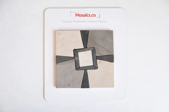 Raven Black & Ivory White Monochrome Limestone Mosaic Tile - Parisian Pattern