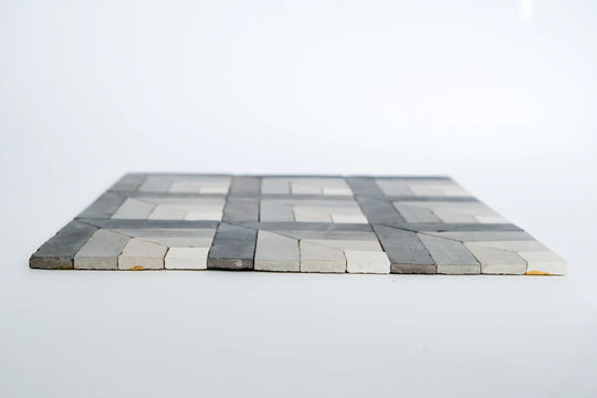 Silver Black & Ivory White Geometric Limestone Mosaic Tile - Toronto Pattern