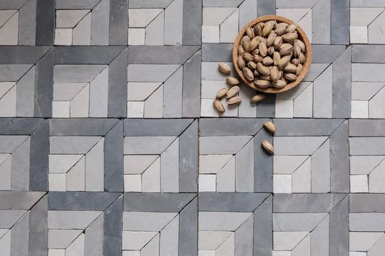 Silver Black & Ivory White Geometric Limestone Mosaic Tile - Toronto Pattern
