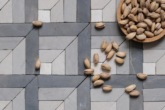 Silver Black & Ivory White Geometric Limestone Mosaic Tile - Toronto Pattern