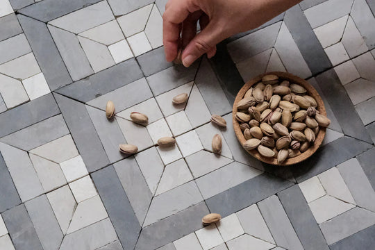 Silver Black & Ivory White Geometric Limestone Mosaic Tile - Toronto Pattern