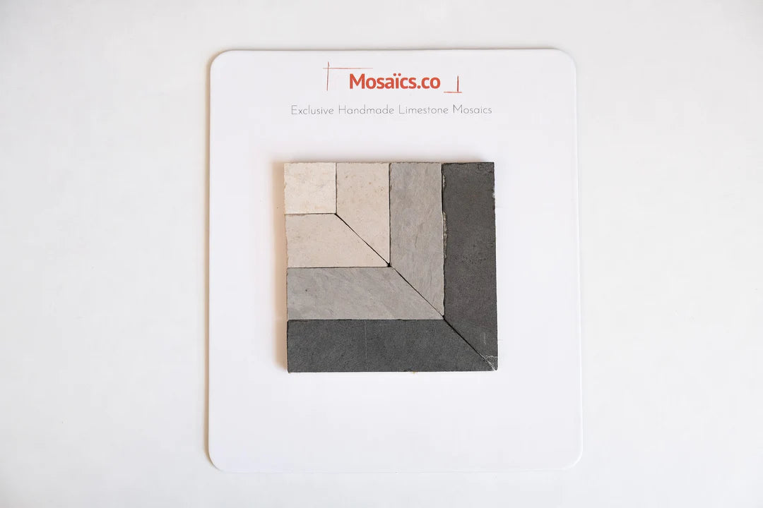 Silver Black & Ivory White Geometric Limestone Mosaic Tile - Toronto Pattern