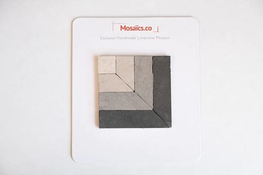 Silver Black & Ivory White Geometric Limestone Mosaic Tile - Toronto Pattern