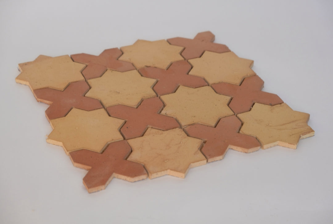 Dark and light terracotta star and crossed mosaic tile