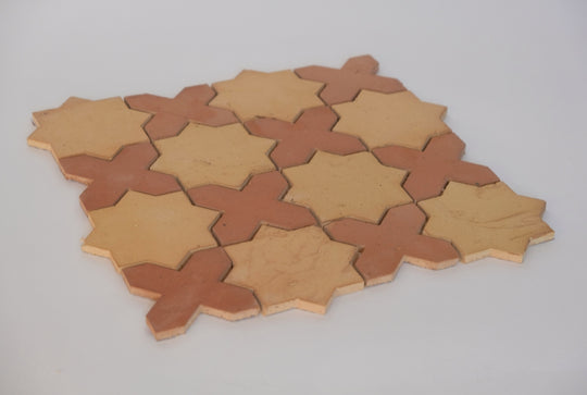 Dark and light terracotta star and crossed mosaic tile
