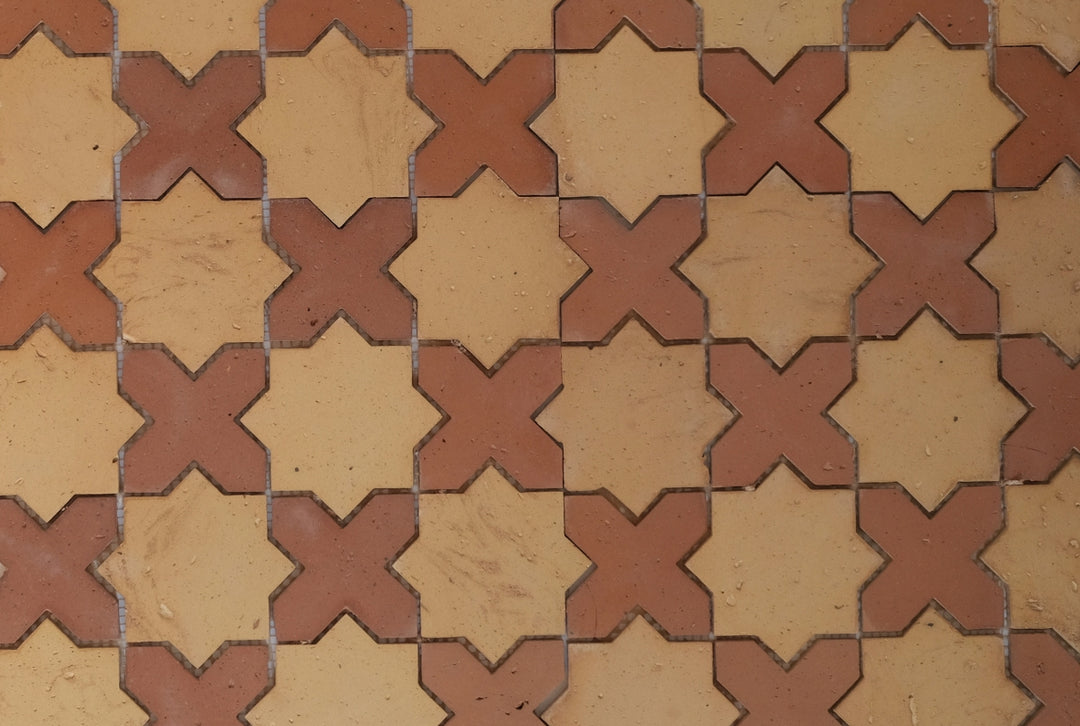 Dark and light terracotta star and crossed mosaic tile