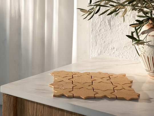 Amber Star and Cross Terracotta Mosaic Tile