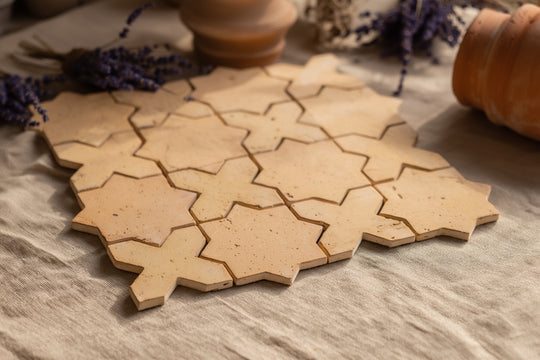 Amber star and cross mosaic tile