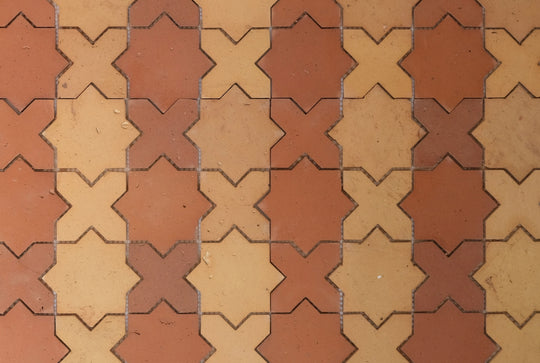 Burnt Cinnamon & Amber Star and Cross Terracotta Mosaic Tile - Stripe Pattern
