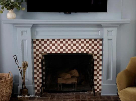 2x2 Burgundy and Ivory White Checkerboard Limestone Mosaic Tile