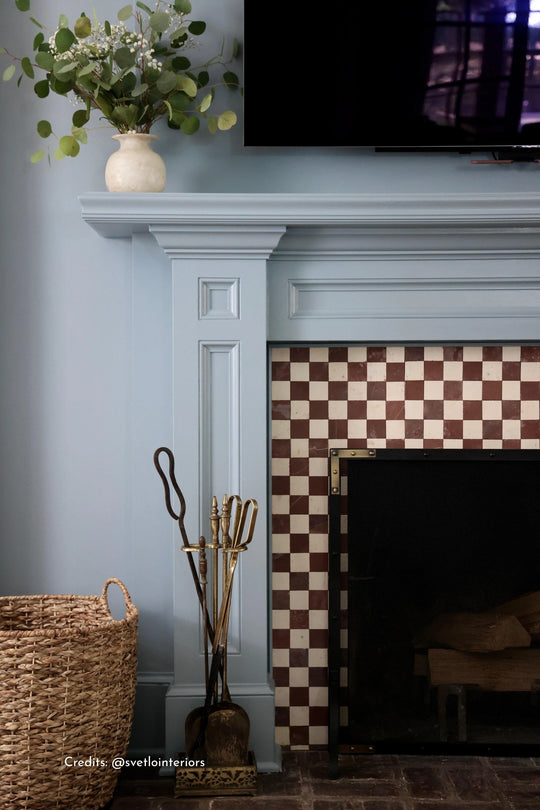 2x2 Burgundy and Ivory White Checkerboard Limestone Mosaic Tile