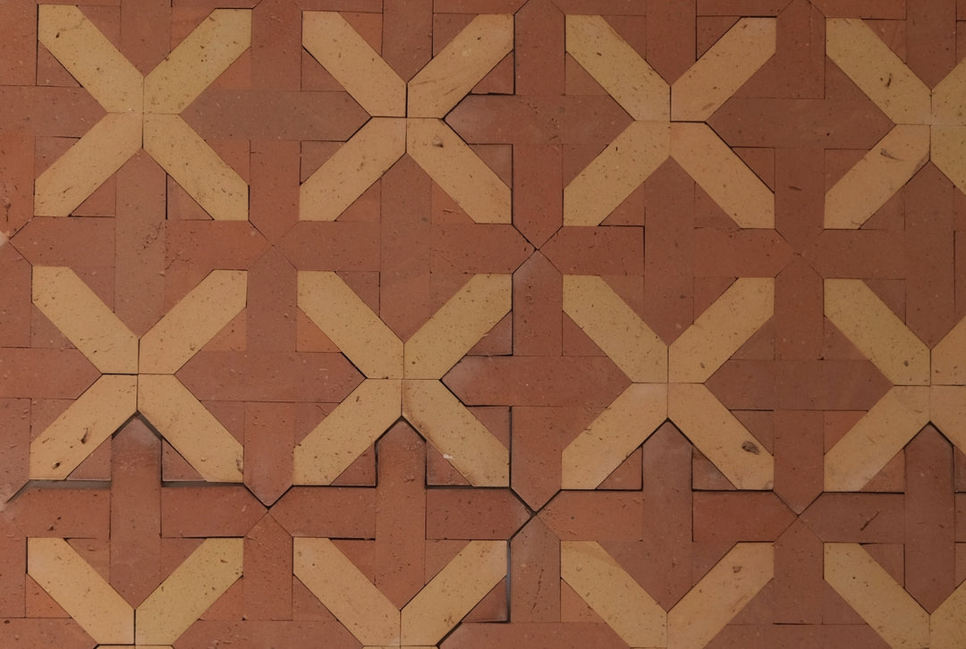 Burnt Cinnamon & Amber Cross Terracotta Mosaic Tile - London Pattern