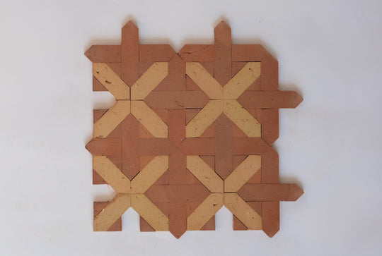 Burnt Cinnamon & Amber Cross Terracotta Mosaic Tile - London Pattern