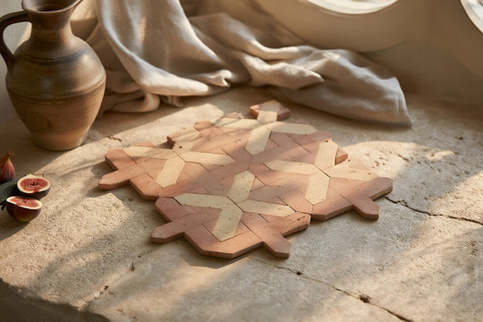 Burnt Cinnamon & Amber Cross Terracotta Mosaic Tile - London Pattern