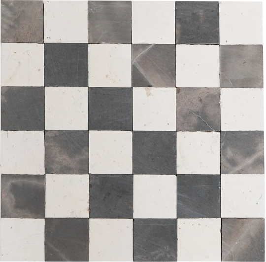 Silver Gray and Ivory White Checkerboard Limestone Mosaic Tile