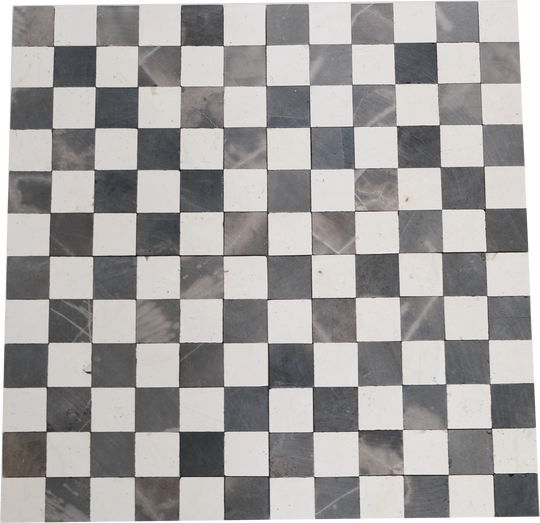 Silver Gray and Ivory White Checkerboard Limestone Mosaic Tile