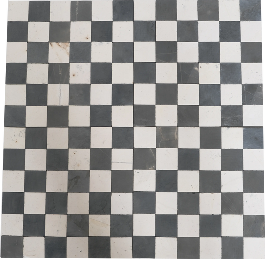 Silver Black and Ivory White Checkerboard Limestone Mosaic Tile
