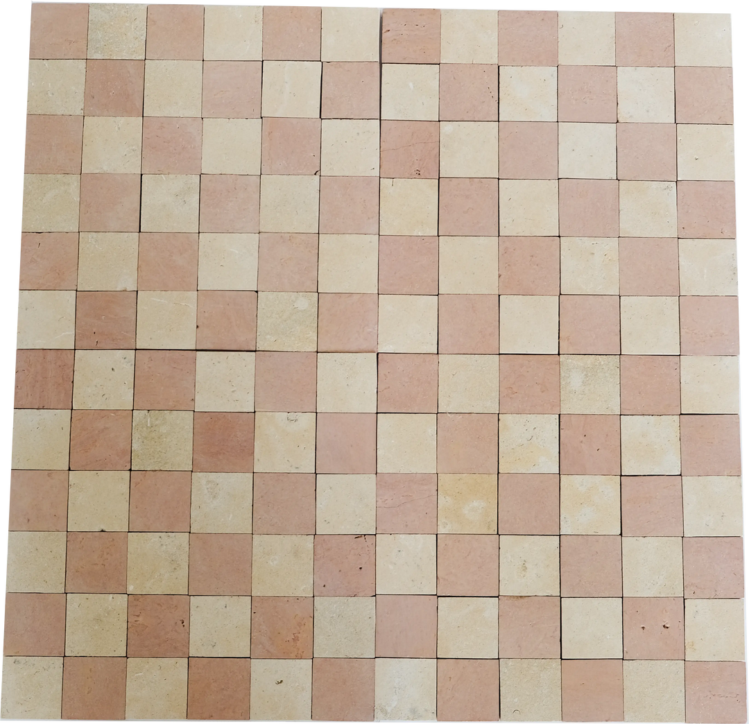 Sunset Terracotta and Sand Yellow Checkerboard Limestone Mosaic Tile