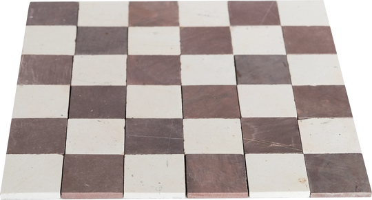 Burgundy and Ivory White Checkerboard Limestone Mosaic Tile