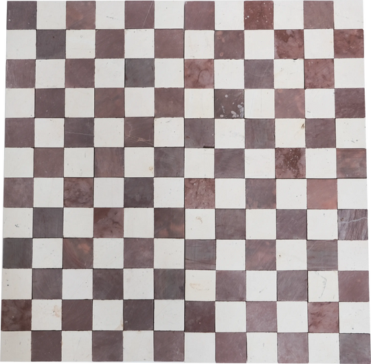 Burgundy and Ivory White Checkerboard Limestone Mosaic Tile