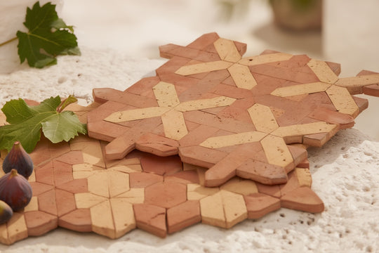 Burnt Cinnamon & Amber Cross Terracotta Mosaic Tile - London Pattern