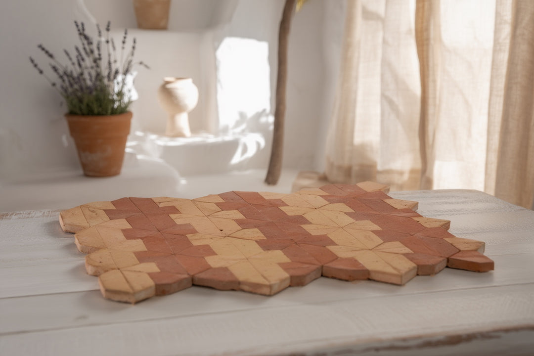 Burnt Cinnamon & Amber Terracotta Mosaic Tile - New York Pattern