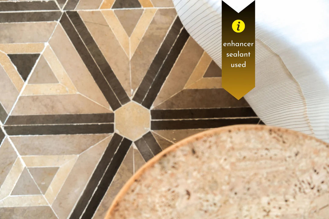 Antique Gray & Sand Yellow Large Diamond Limestone Mosaic Tile - Barcelona Pattern