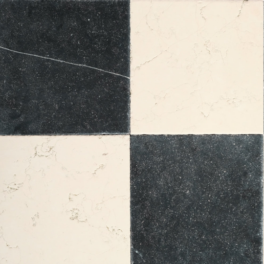 Black Limestone and Beige Marble Antique Checkerboard Tile Set – 12x12