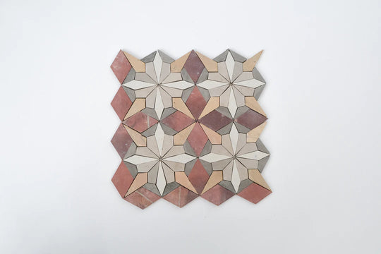 Tile Sample - Pink & Cream Flower Limestone Mosaic - Florence Pattern