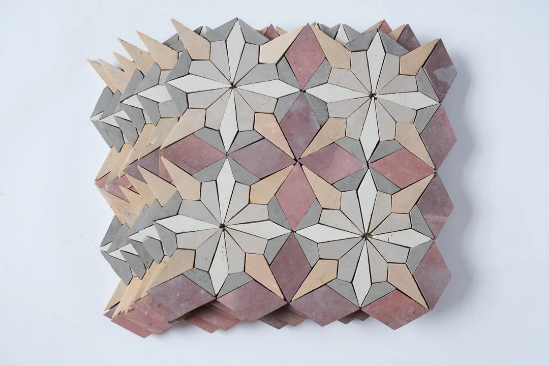 Dusty Rose Pink Flower Limestone Mosaic Tile - Florence Pattern
