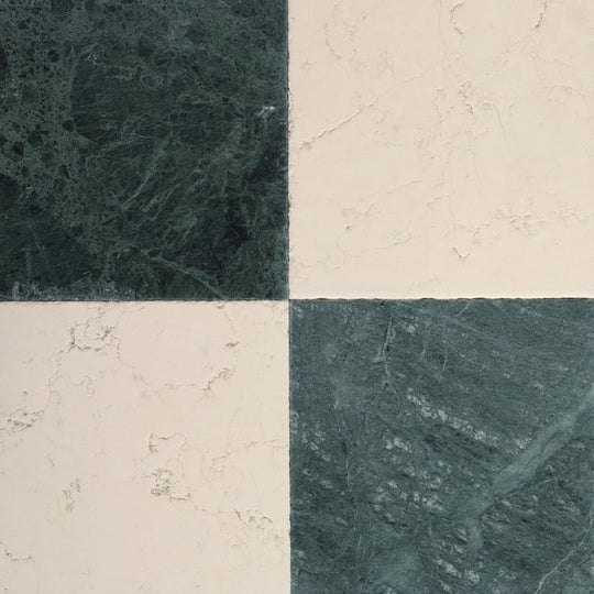 Checkered pattern with alternating dark green and beige tiles