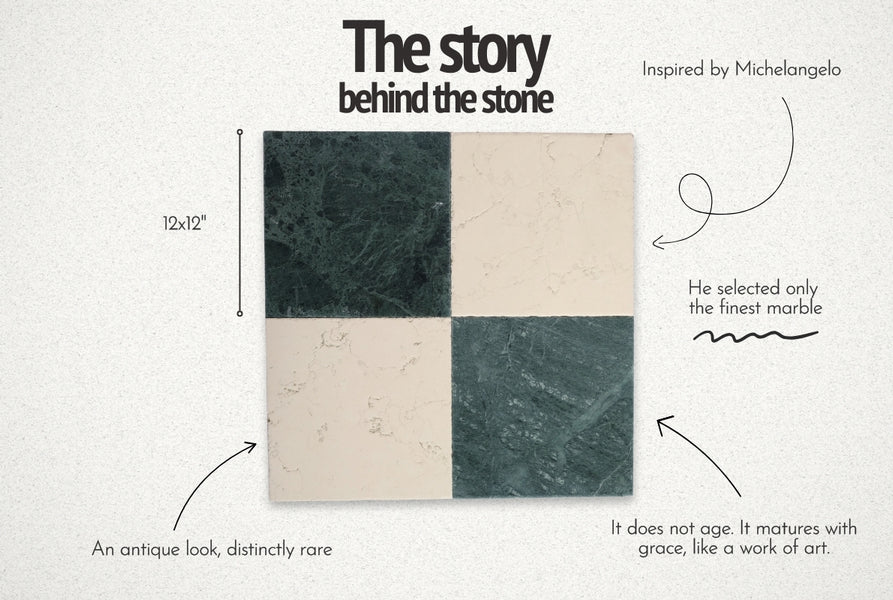 Green and Beige Antique Marble Checkerboard Tile Set – 12x12