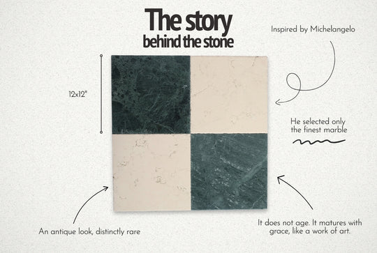 Green and Beige Antique Marble Checkerboard Tile Set – 12x12