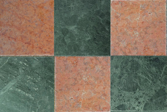 Checkered tile of green and red tiles