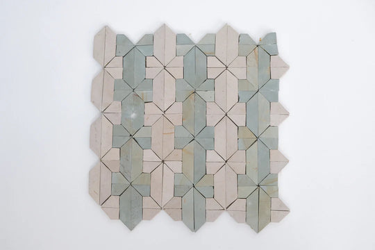 Tile Sample - Green & White Limestone Mosaic - New York Pattern