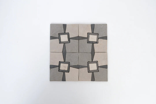 Tile Sample - Black & White Art Deco Limestone Mosaic - Parisian Pattern
