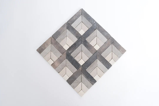 Silver Black & Ivory White Geometric Limestone Mosaic Tile - Toronto Pattern